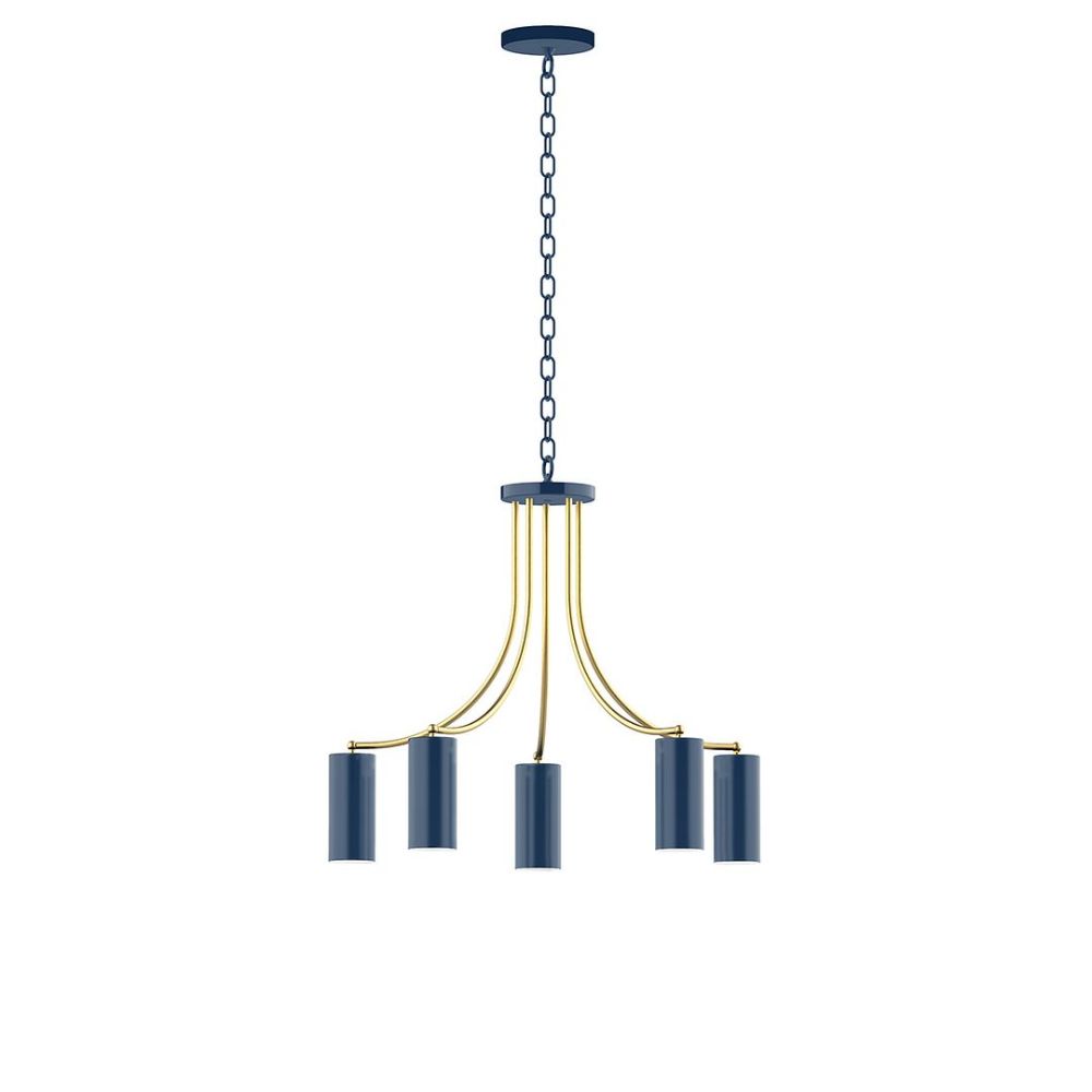 Montclair Lightworks CHN418-50-91 5-Light J-Series Chandelier, Navy with Brushed Brass Accents